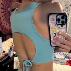 Light Blue Cutout Tank Top